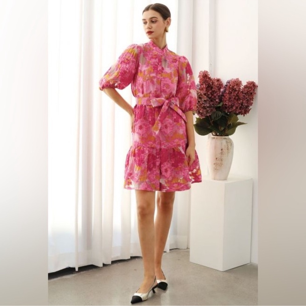 Chicwish Pink & Yellow Floral Tie-Waist Dress - Picture 2 of 8